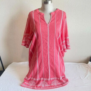 Woman Within  Carnation pink and white embroidered top size 22/24  1X